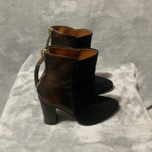 Buttero Womens Black Suede Brown Distressed Leather Rear Zip Ankle Boots 37 Chic